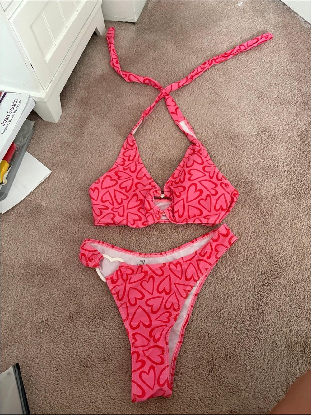 SHEIN Pink Heart Print Bikini Set